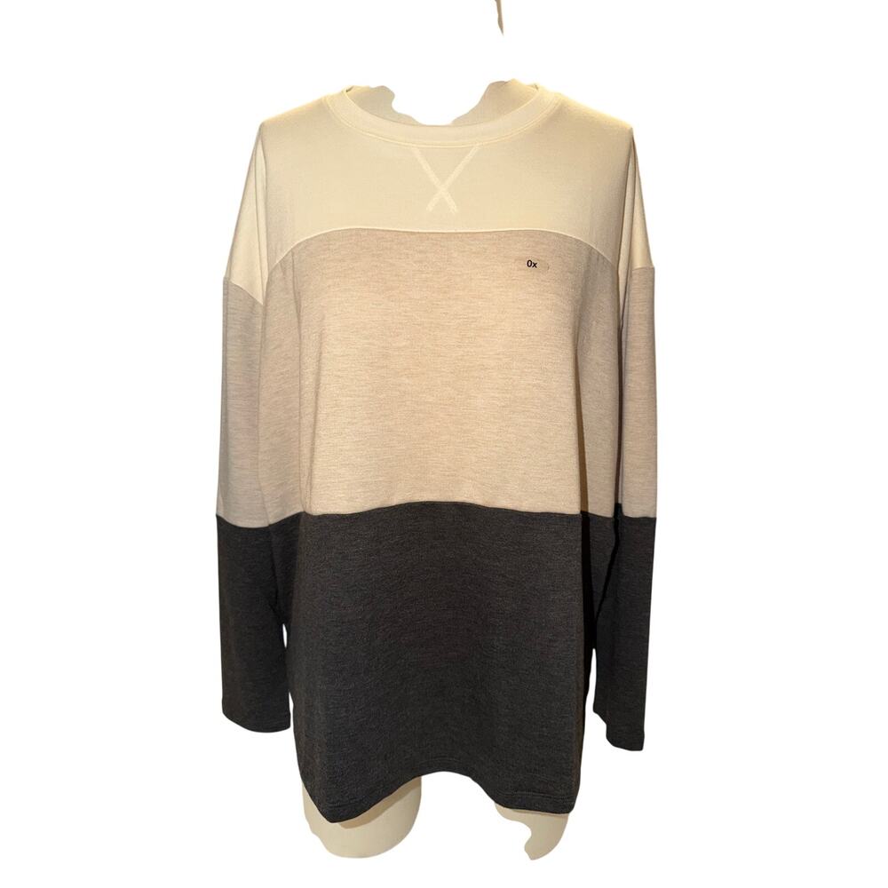 NWT Maurices Colorblock Women, size 0X, Long Sleeve Cream Gray Casual